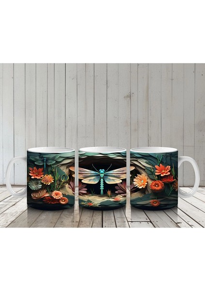 Turuncu Çiçekler Arasında Parlayan Yusufçuk – Baskılı Kupa Bardak