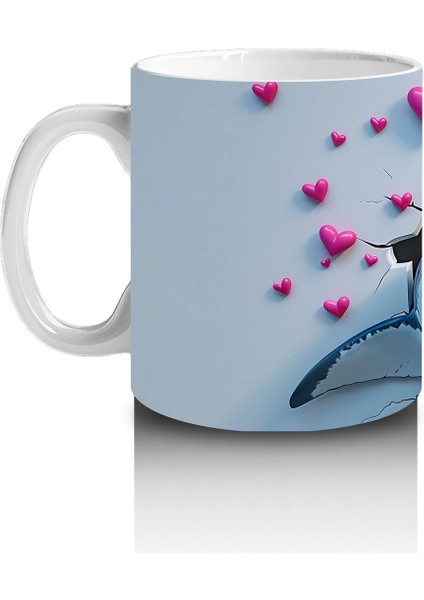 Kalpli Arka Planda Neşeli Köpekbalığı - Baskılı Kahve Kupası fiyatları