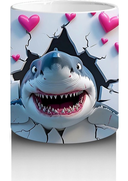 Kalpli Arka Planda Neşeli Köpekbalığı - Baskılı Kahve Kupası modelleri