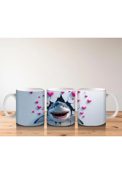 Kalpli Arka Planda Neşeli Köpekbalığı - Baskılı Kahve Kupası indirimleri