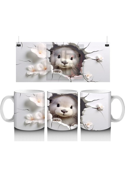 Kiraz Çiçekleriyle Süslenmiş Yavru Samur – Baskılı Kahve Kupası