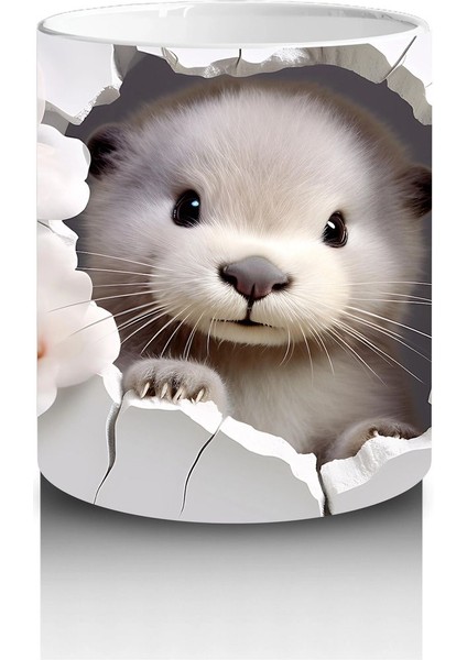 Kiraz Çiçekleriyle Süslenmiş Yavru Samur – Baskılı Kahve Kupası modelleri