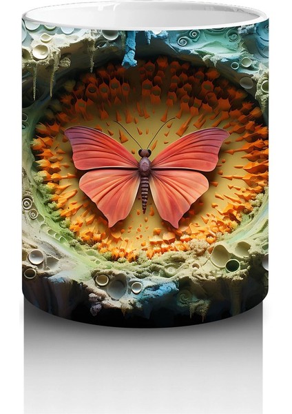 Renkli Taşlarla Çevrili Pembe Kelebek – Baskılı Kahve Kupası modelleri