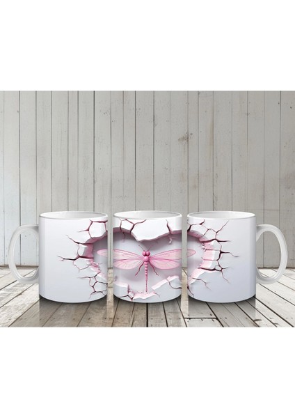 Pembe Damarlı Kalp Desenli Çift Yusufçuk – Baskılı Kahve Kupası
