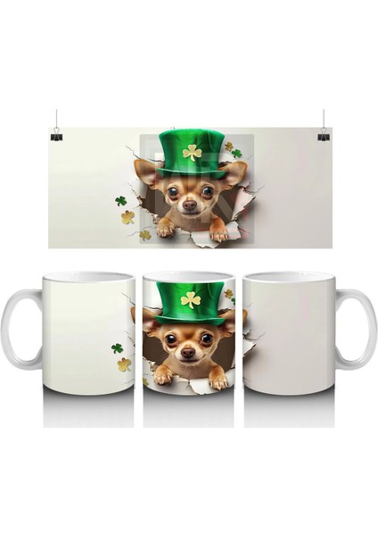 St. Patrick Şapkalı Neşeli Corgi Deseni – Baskılı Kahve Kupası