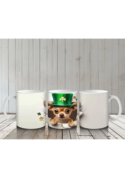 St. Patrick Şapkalı Neşeli Corgi Deseni – Baskılı Kahve Kupası