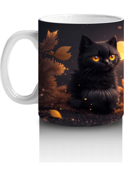 Sonbahar Yaprakları Arasında Siyah Kedi Çifti – Baskılı Kahve Kupası fiyatları