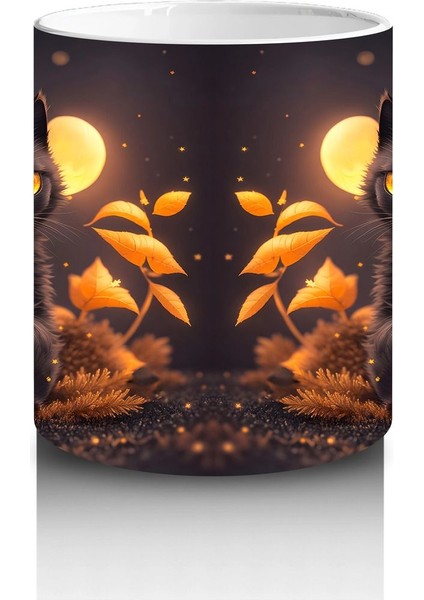 Sonbahar Yaprakları Arasında Siyah Kedi Çifti – Baskılı Kahve Kupası modelleri