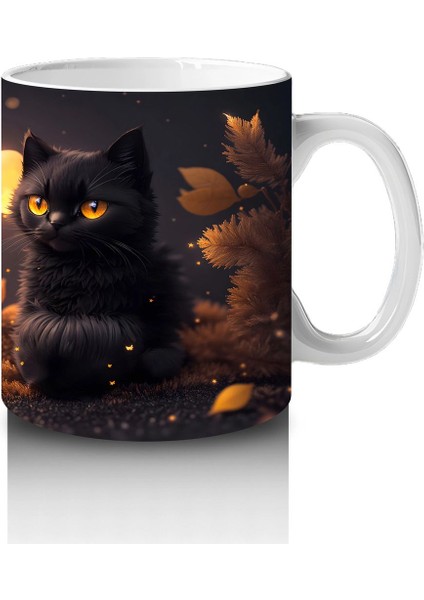 Sonbahar Yaprakları Arasında Siyah Kedi Çifti – Baskılı Kahve Kupası fırsatları