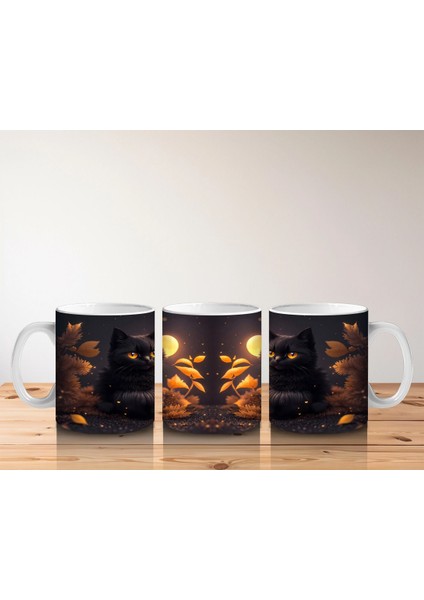 Sonbahar Yaprakları Arasında Siyah Kedi Çifti – Baskılı Kahve Kupası indirimleri
