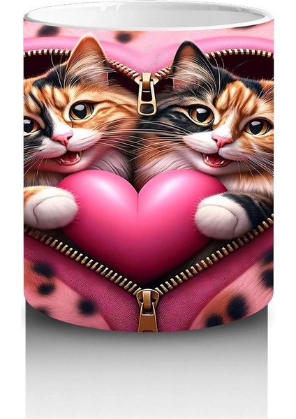 Kalpli Yastığa Sarılmış Sevimli Kedi Çifti – Baskılı Kahve Kupası modelleri