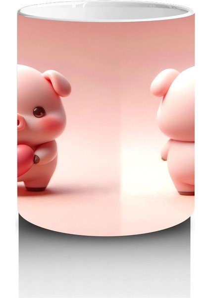 Ön ve Arka Yüzüyle Sevimli Domuz Maskotlar – Baskılı Kahve Kupası modelleri