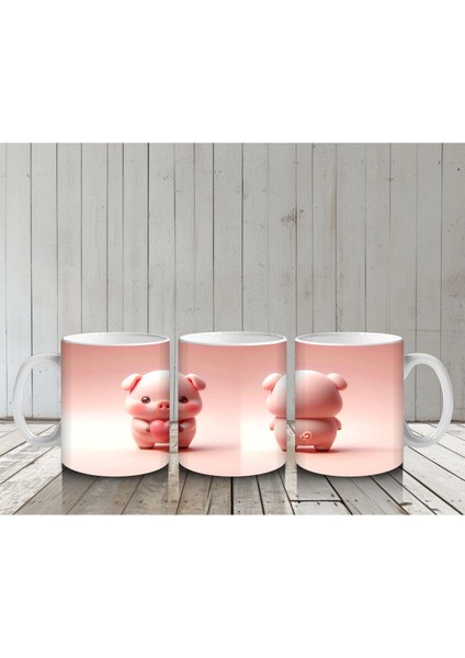 Ön ve Arka Yüzüyle Sevimli Domuz Maskotlar – Baskılı Kahve Kupası