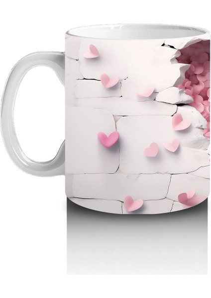 Pembe Kalpli Duvar Arasından Bakan Sheltie Cinsi Köpek - Baskılı Kahve Kupası fiyatları