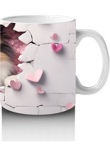 Pembe Kalpli Duvar Arasından Bakan Sheltie Cinsi Köpek - Baskılı Kahve Kupası fırsatları