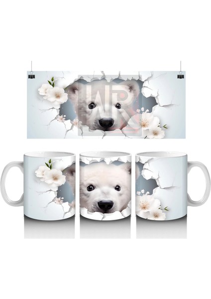 Beyaz Çiçekler Arasında Bakan Kutup Ayısı – Baskılı Kahve Kupası