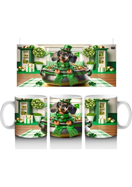 Şans Kazanında Oturan Sevimli Köpek – Baskılı Kahve Kupası