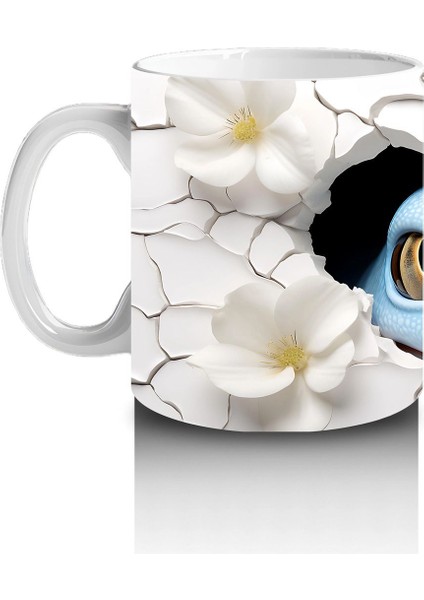 Beyaz Çiçekler Arasında Suda Yüzen Mavi Kaplumbağa – Baskılı Kahve Kupası fiyatları