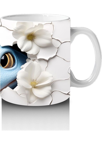 Beyaz Çiçekler Arasında Suda Yüzen Mavi Kaplumbağa – Baskılı Kahve Kupası fırsatları