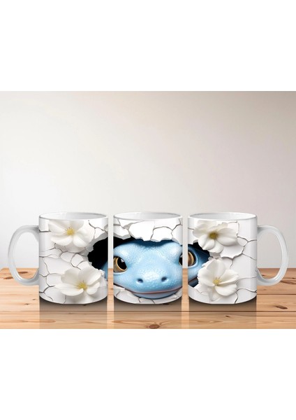 Beyaz Çiçekler Arasında Suda Yüzen Mavi Kaplumbağa – Baskılı Kahve Kupası indirimleri