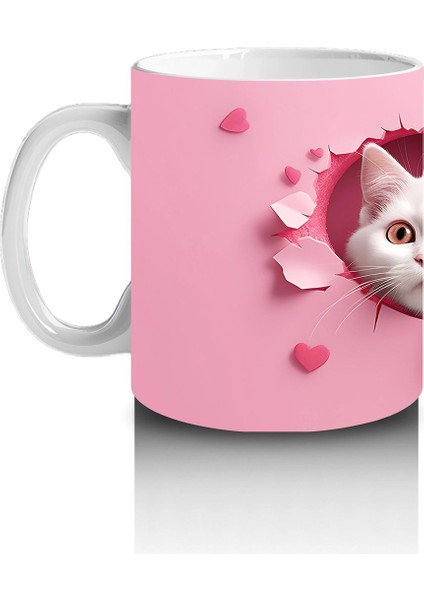 Kalp Çatlağından Bakan Ikiz Sevimli Beyaz Kedi – Baskılı Kahve Kupası fiyatları