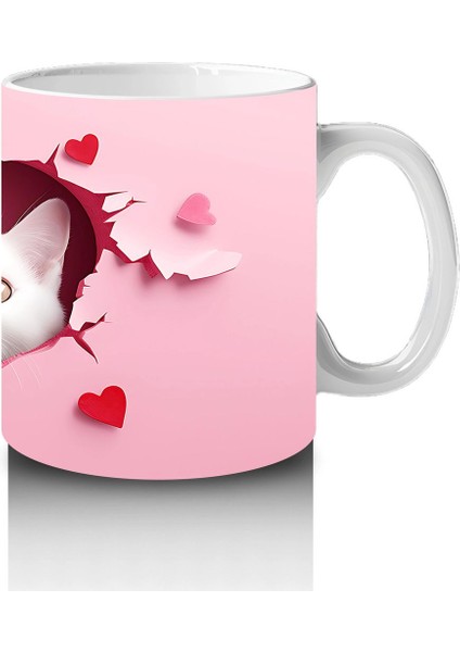 Kalp Çatlağından Bakan Ikiz Sevimli Beyaz Kedi – Baskılı Kahve Kupası fırsatları