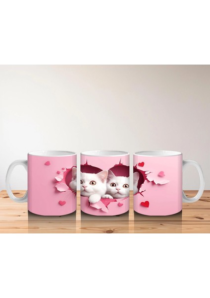 Kalp Çatlağından Bakan Ikiz Sevimli Beyaz Kedi – Baskılı Kahve Kupası indirimleri