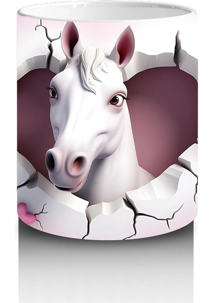 Pembe Duvar Arasında Romantik At Figürü – Baskılı Kahve Kupası modelleri