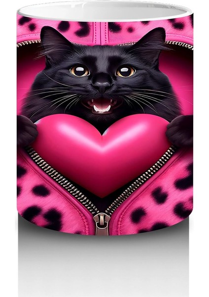 Siyah Kediler ve Pembe Kalp – Baskılı Kahve Kupası modelleri