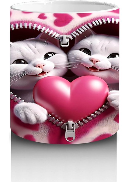 Kalpli Çerçevede Sarılmış Iki Sevimli Kedi – Baskılı Kahve Kupası modelleri