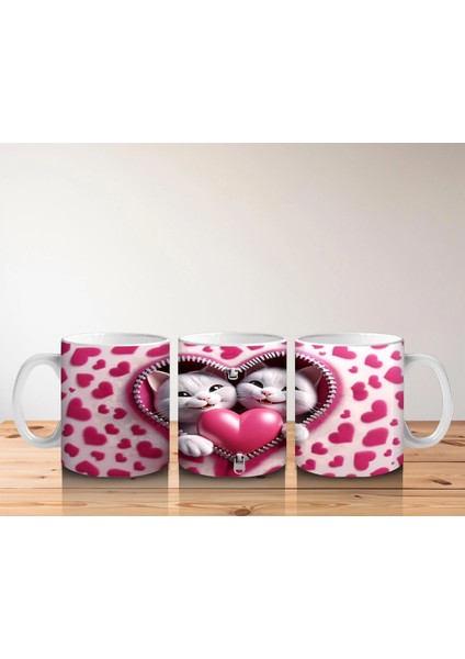 Kalpli Çerçevede Sarılmış Iki Sevimli Kedi – Baskılı Kahve Kupası indirimleri