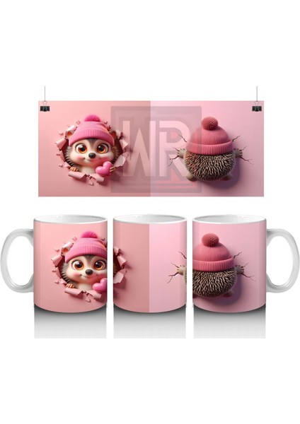 Sevimli Bebek ve Bere Takmış Oyuncak Kirpi – Baskılı Kahve Kupası