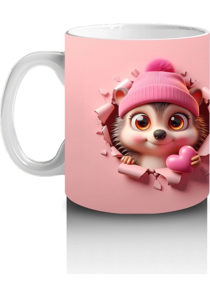 Sevimli Bebek ve Bere Takmış Oyuncak Kirpi – Baskılı Kahve Kupası fiyatları