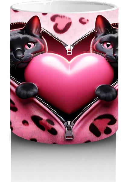 Leopar Desen Fon Üzerinde Aşık Kediler – Baskılı Kahve Kupası modelleri