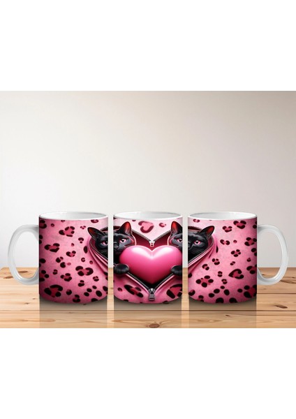 Leopar Desen Fon Üzerinde Aşık Kediler – Baskılı Kahve Kupası indirimleri