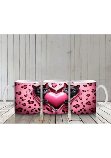 Leopar Desen Fon Üzerinde Aşık Kediler – Baskılı Kahve Kupası