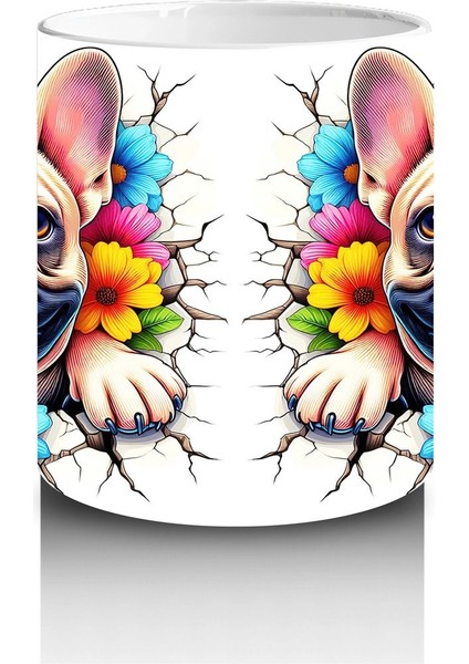 Renkli Çiçekli Fon Üzerinde Fransız Bulldog – Baskılı Kahve Kupası modelleri