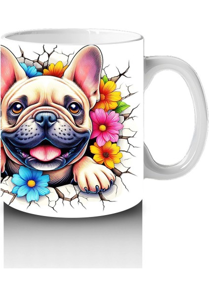 Renkli Çiçekli Fon Üzerinde Fransız Bulldog – Baskılı Kahve Kupası fırsatları