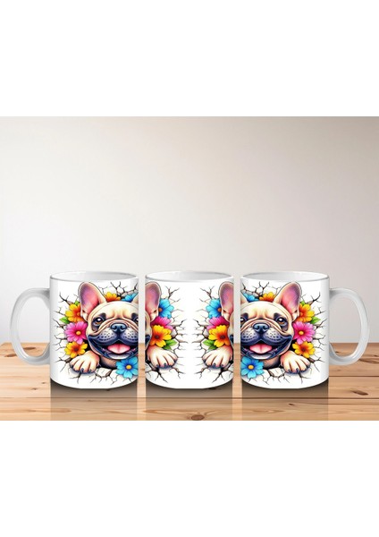 Renkli Çiçekli Fon Üzerinde Fransız Bulldog – Baskılı Kahve Kupası indirimleri