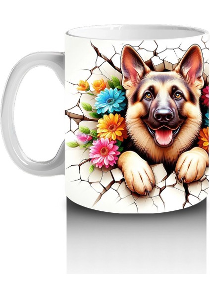 Renkli Çiçekli Çerçevede Neşeli Köpekler – Baskılı Kahve Kupası fiyatları