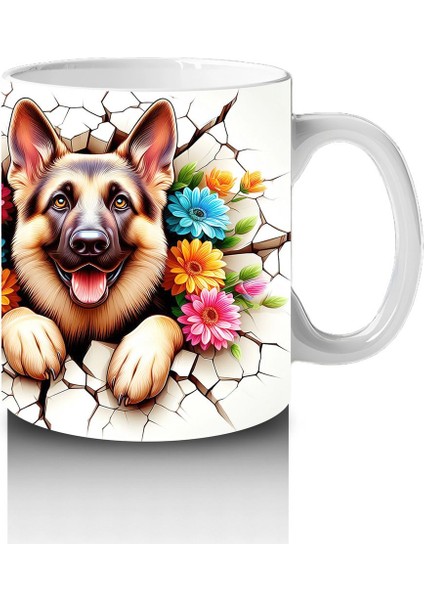 Renkli Çiçekli Çerçevede Neşeli Köpekler – Baskılı Kahve Kupası fırsatları