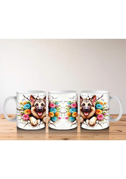 Renkli Çiçekli Çerçevede Neşeli Köpekler – Baskılı Kahve Kupası indirimleri