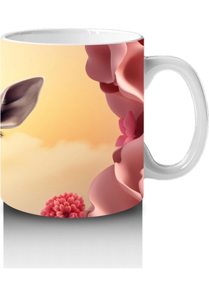 Pembe Çiçekler Arasında Sevimli Zürafa - Baskılı Kahve Kupası fırsatları