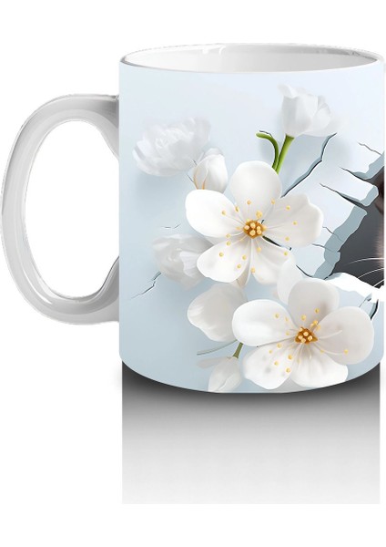 Beyaz Çiçeklerle Süslenmiş Sevimli Su Samuru – Baskılı Kahve Kupası fiyatları