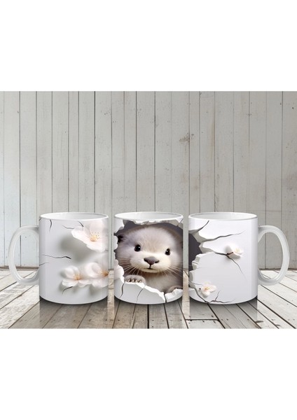 Kiraz Çiçekleriyle Süslenmiş Yavru Samur – Baskılı Kahve Kupası