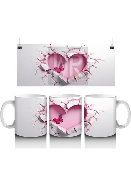 Kalpli Oyuk Zeminde Sevimli Kelebek Figürü - Baskılı Kahve Kupası