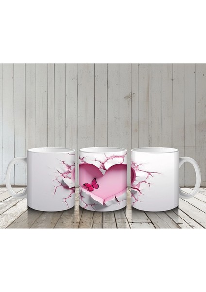 Kalpli Oyuk Zeminde Sevimli Kelebek Figürü - Baskılı Kahve Kupası
