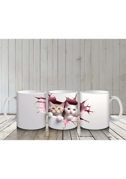 Kırık Duvar Arasında Aşık Kediler – Baskılı Kahve Kupası