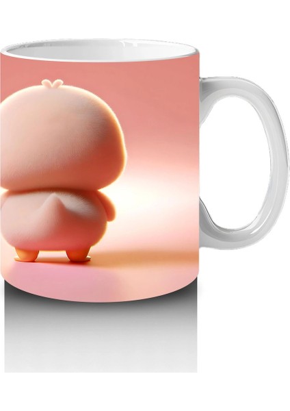 Kalpli Figür Tutan Sevimli Pembe Civciv (Ön ve Arka) - Baskılı Kahve Kupası fırsatları