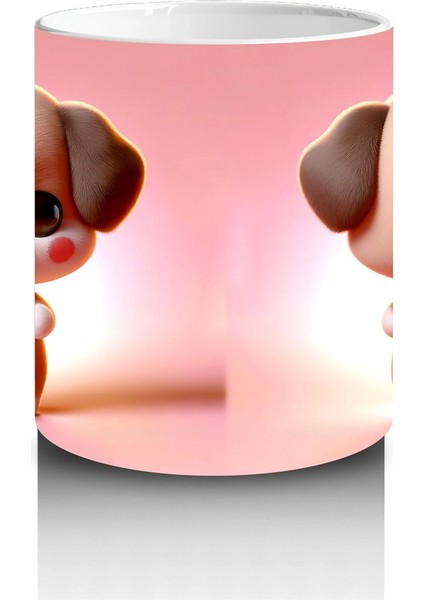 Kalpli Figür Tutan Sevimli Köpekçik (Ön ve Arka) - Baskılı Kahve Kupası modelleri